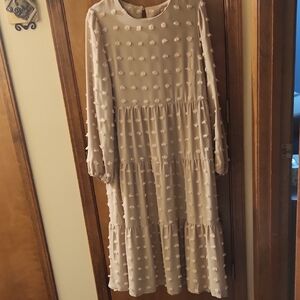 Elegant Cream Textured Women's Dress